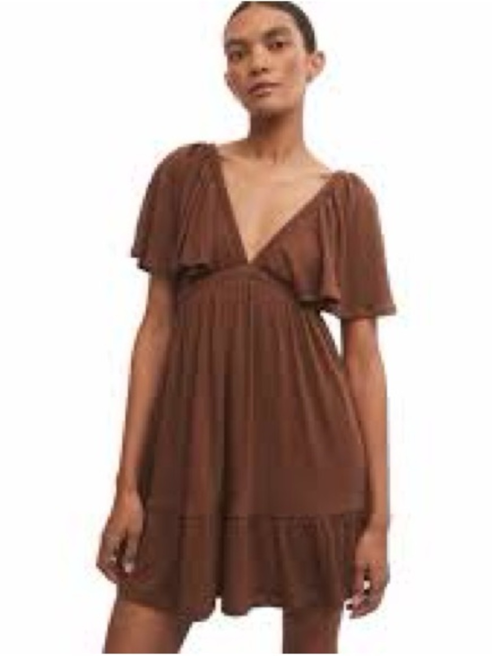 Brown V-Neck Dress L